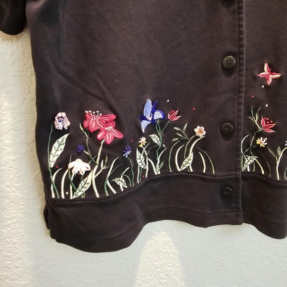 Bechamel Vintage Womens L Embroidered Short Sleeve Cardigan Top Spring‎ Floral - Picture 3 of 5